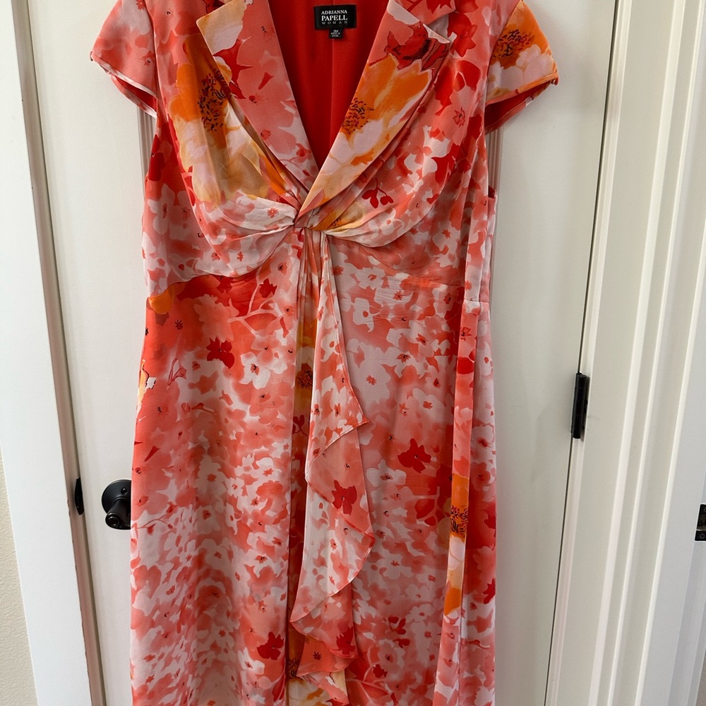 Adrianna Papell Red and Orange Floral Midi Dress